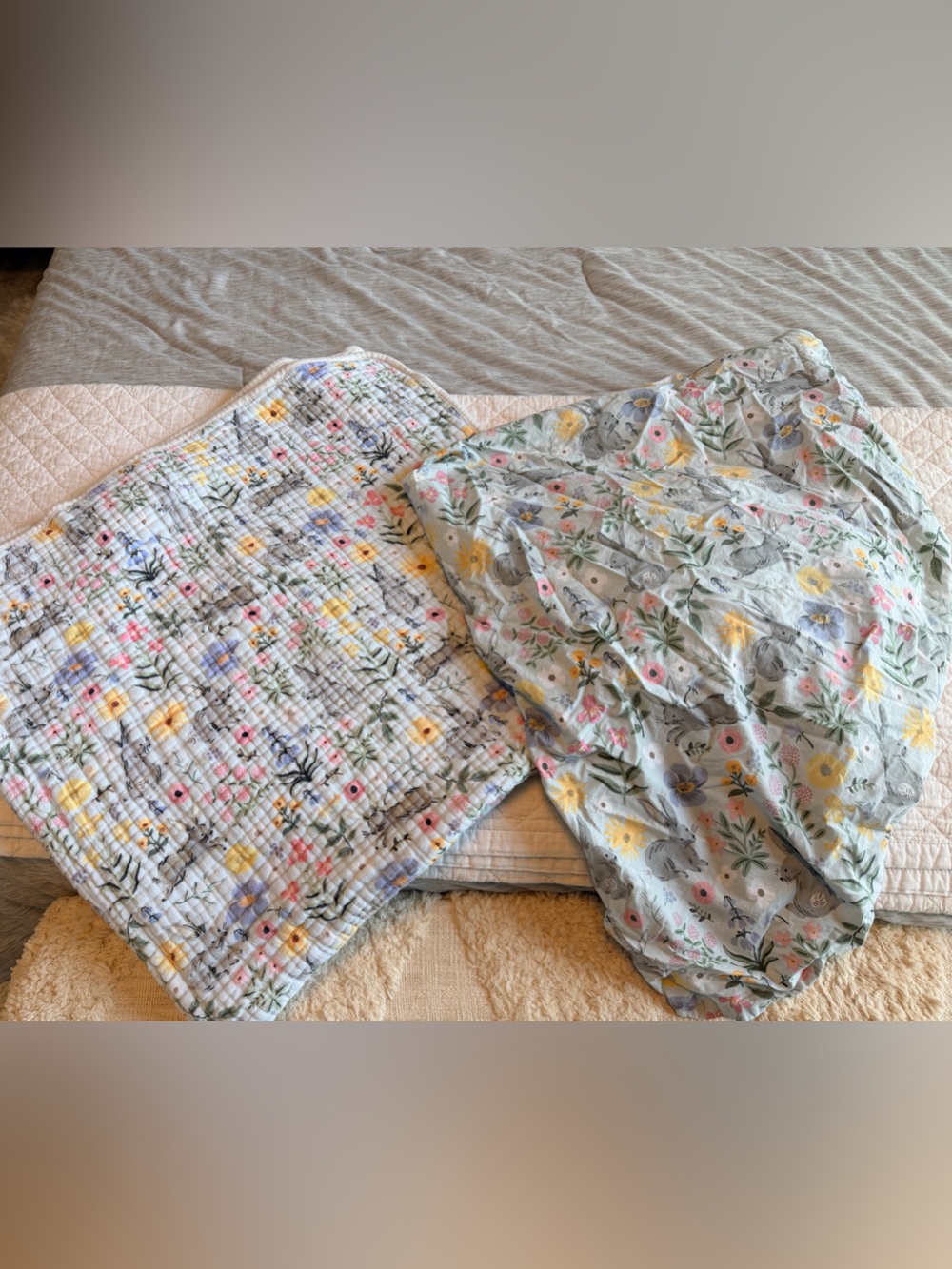 Rifle Paper Co & Pottery Barn Kids Floral Bunny Crib Sheet & Blanket Set